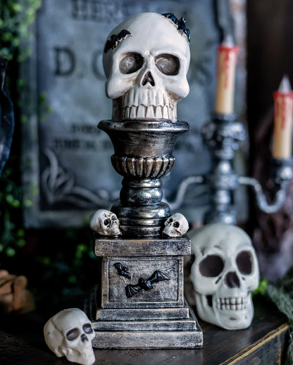 Totenkopf Urne mit Fledermäusen Dekofigur 28cm