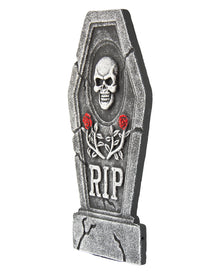 Sargförmiger Grabstein mit Totenkopf & Rosen 40cm