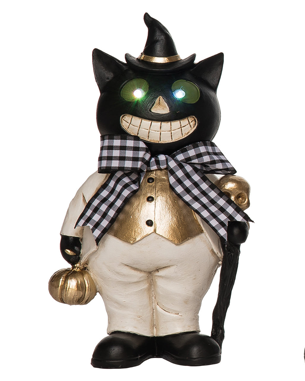 Fancy Halloween Cat With Light Up Eyes 25cm