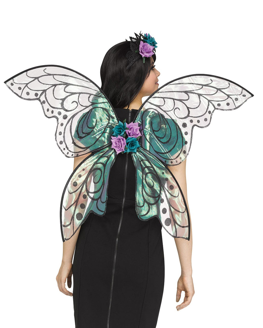 Schimmernde Blumen Feenflügel Schwarz Glitter