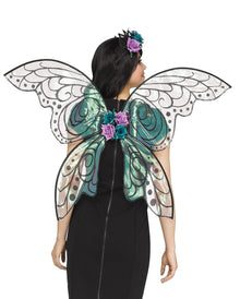 Schimmernde Blumen Feenflügel Schwarz Glitter