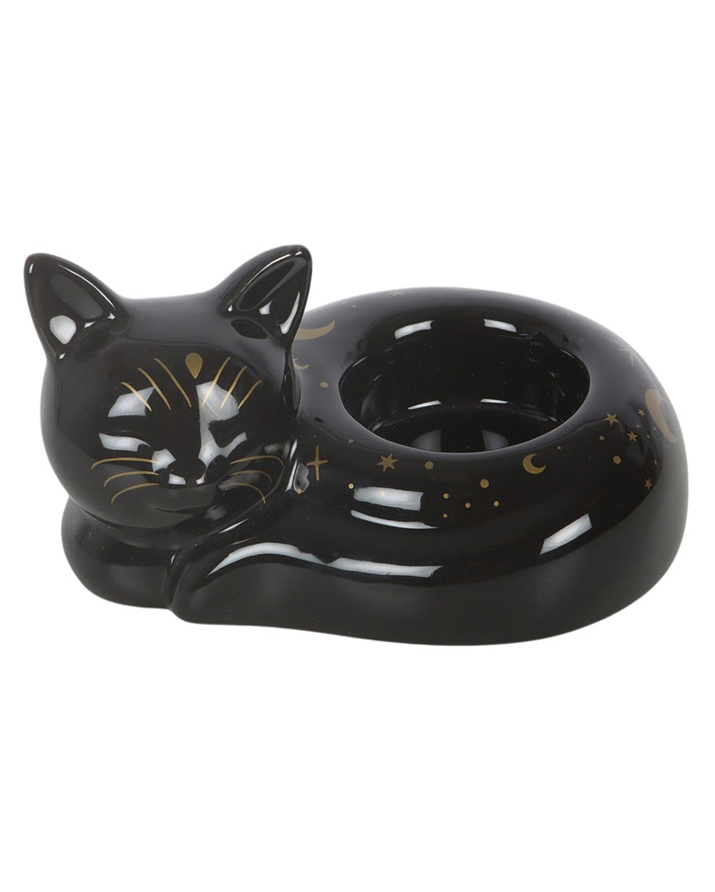 Schlafende, Schwarze Katze Teelichthalter 12cm