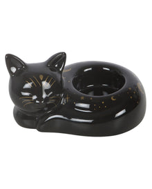 Schlafende, Schwarze Katze Teelichthalter 12cm