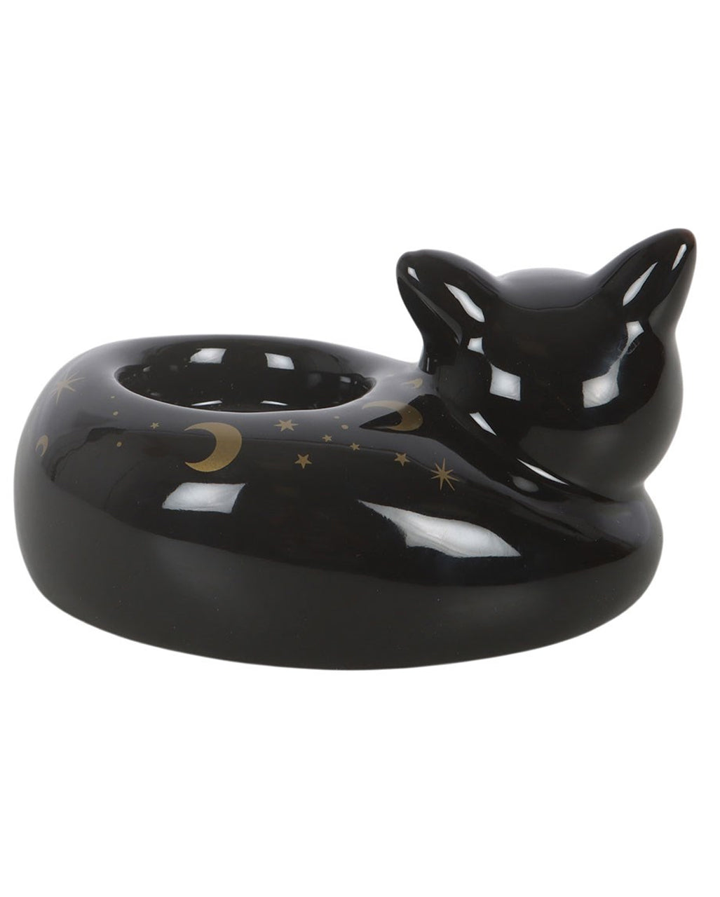 Schlafende, Schwarze Katze Teelichthalter 12cm