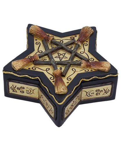 Schmuckkästchen mit Hexenbesen & Pentagramm 16cm