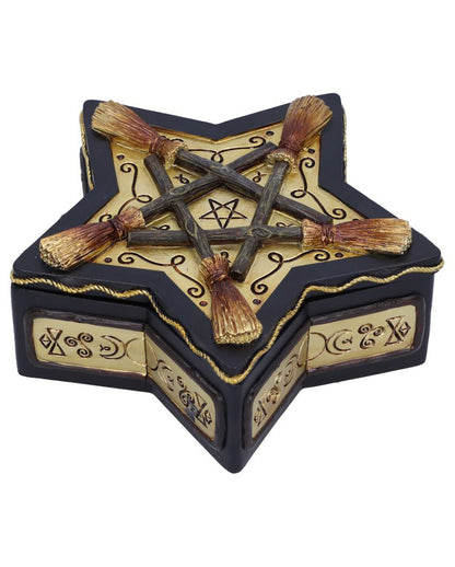Schmuckkästchen mit Hexenbesen & Pentagramm 16cm