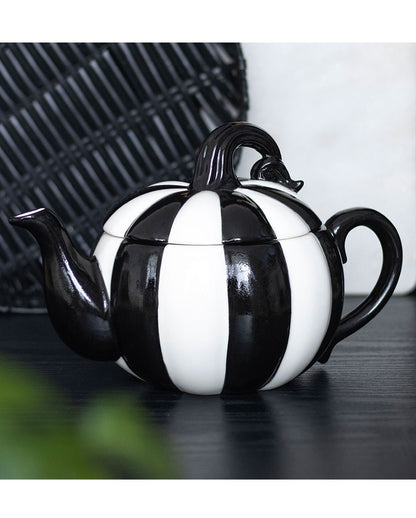 Black And White Striped Pumpkin Teapot