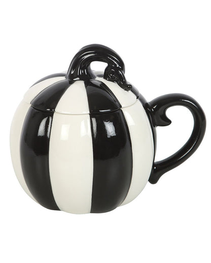 Black And White Striped Pumpkin Mug With Lid