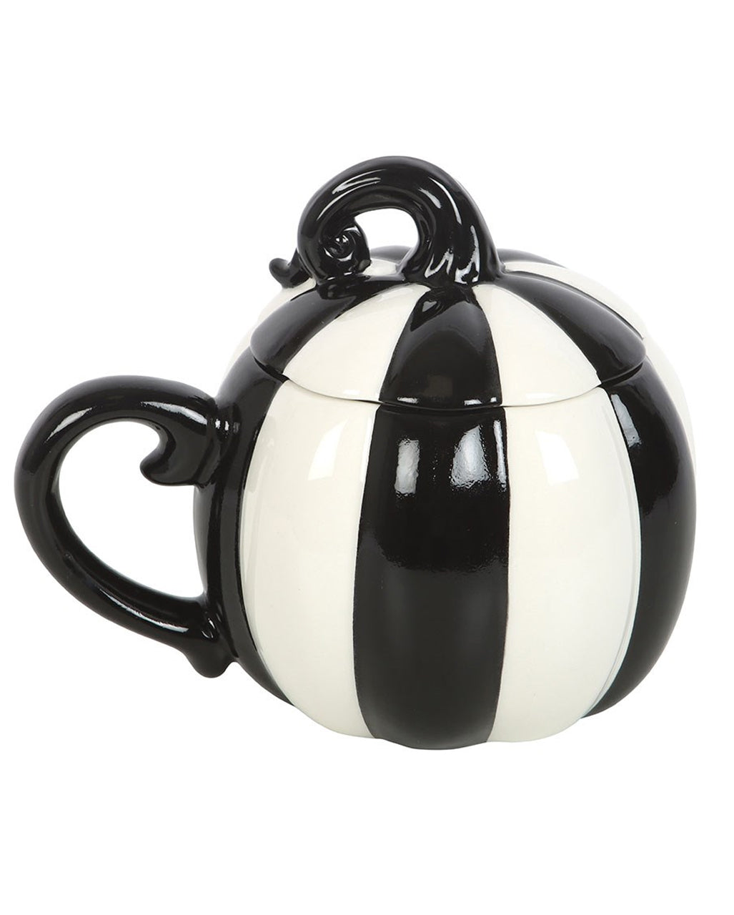 Black And White Striped Pumpkin Mug With Lid