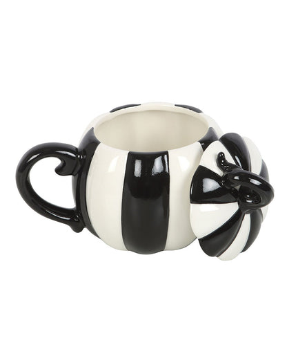 Black And White Striped Pumpkin Mug With Lid