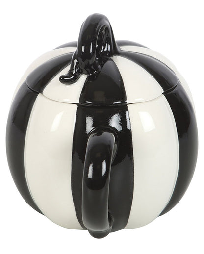 Black And White Striped Pumpkin Mug With Lid