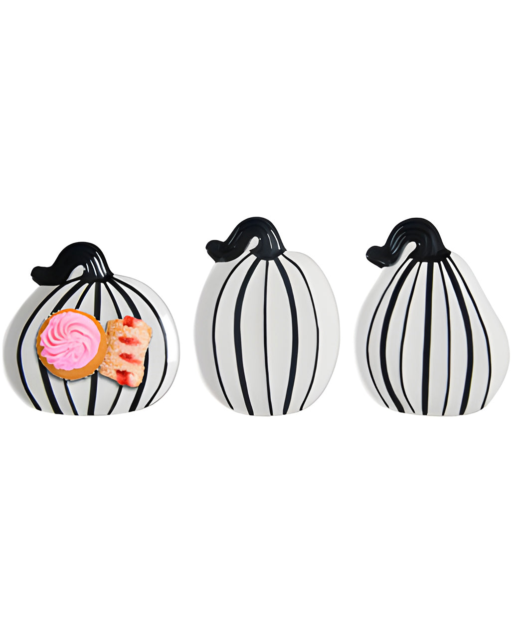 Kürbis Dekoteller schwarz-weiß im 3er Set