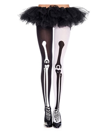 Schwarz-Weiße Skelett Strumpfhose im Kontrastdesign