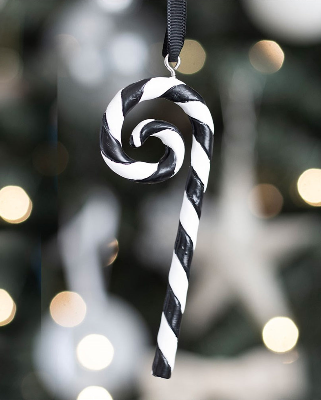 Black And White Candy Cane As A Hanging Decoration 18cm