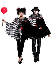 Clown Poncho Schwarz-Weiß Kariert