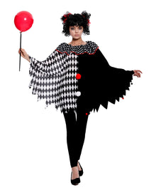 Clown Poncho Schwarz-Weiß Kariert