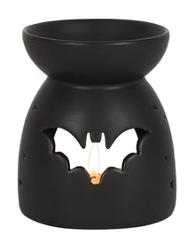 Schwarzer Duftöl Teelichthalter mit Fledermaus Motiv