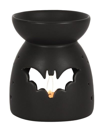 Schwarzer Duftöl Teelichthalter mit Fledermaus Motiv