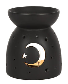 Schwarzer Duftöl Teelichthalter mit Mond & Sterne