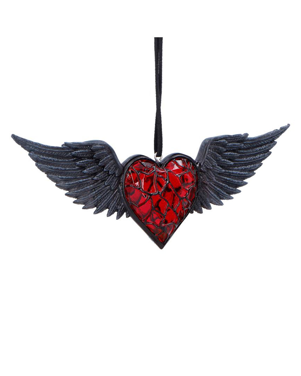 Schwarze Flügel mit Rotem Herz Hänge Ornament 6cm