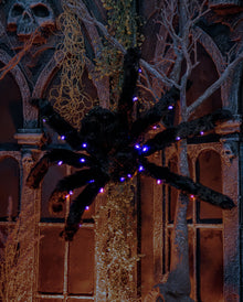 Schwarze Spinne mit Haaren & LED Beleuchtung 65cm