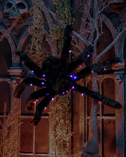 Schwarze Spinne mit Haaren & LED Beleuchtung 65cm