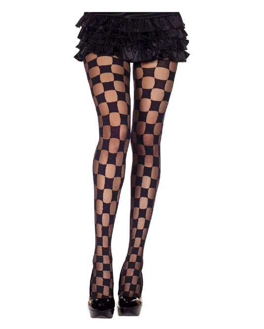 Schwarze Karo Nylonstrumpfhose