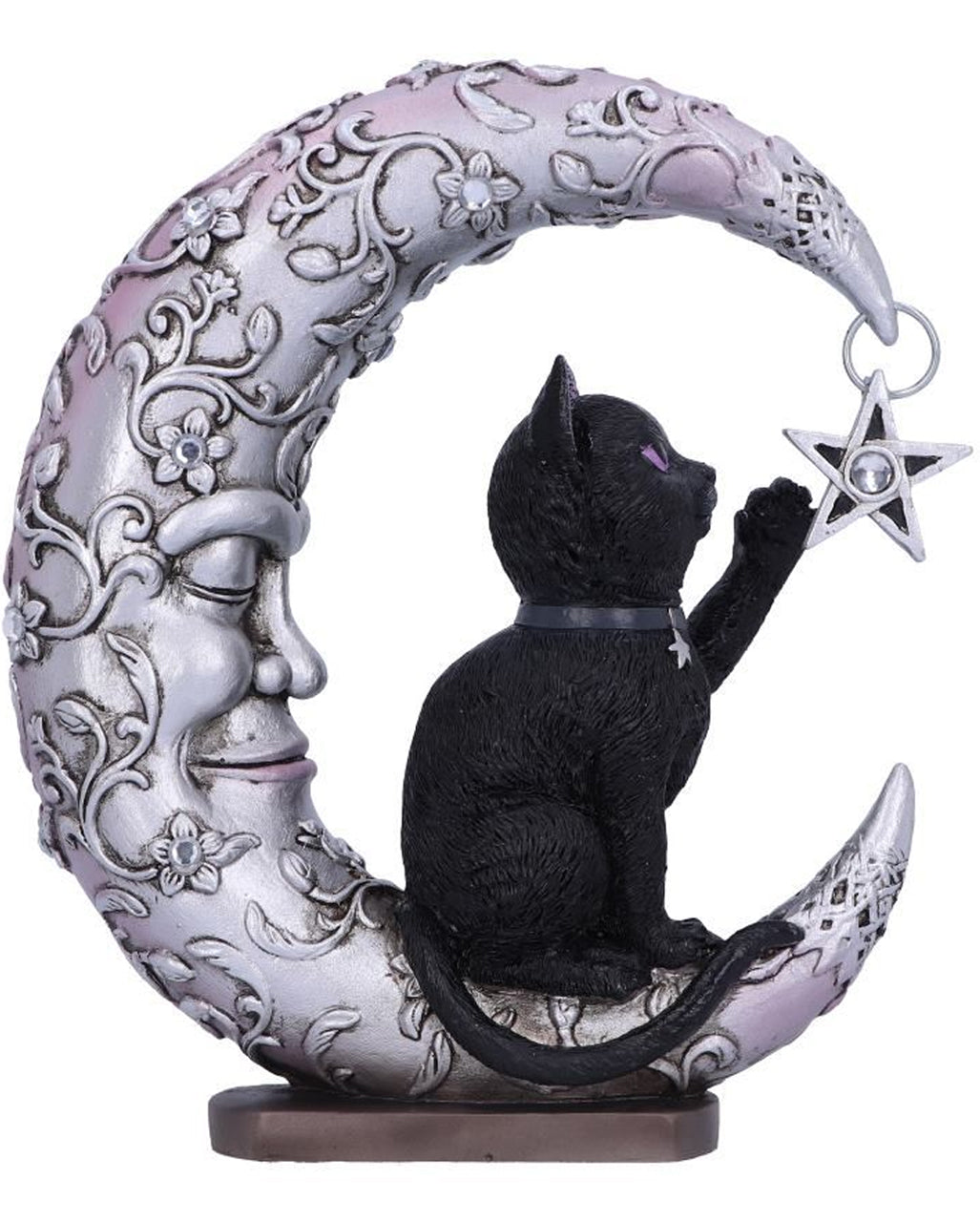Schlafender Mond mit schwarzer Katze Figur 19cm
