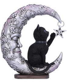 Schlafender Mond mit schwarzer Katze Figur 19cm