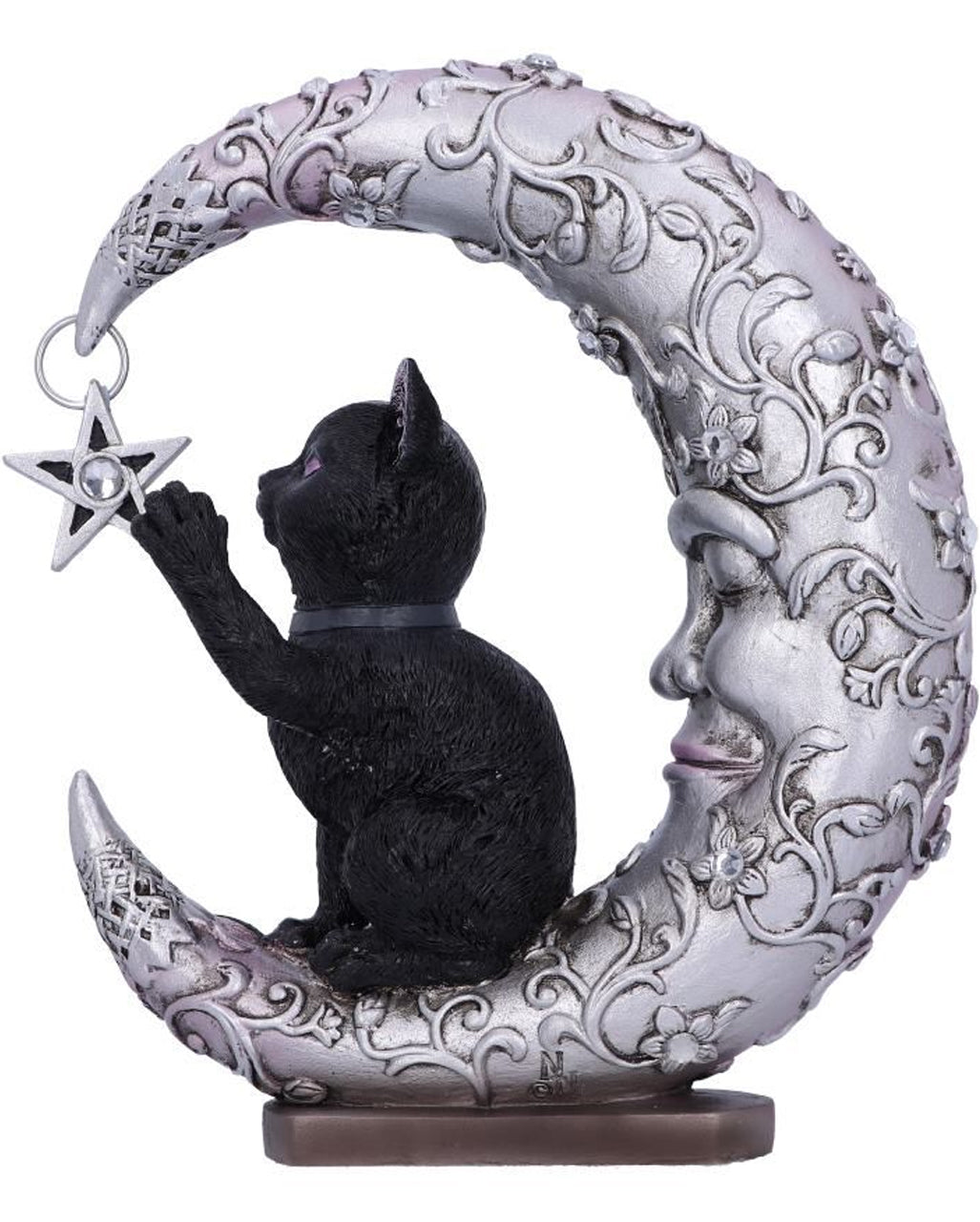 Schlafender Mond mit schwarzer Katze Figur 19cm