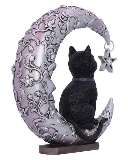 Schlafender Mond mit schwarzer Katze Figur 19cm