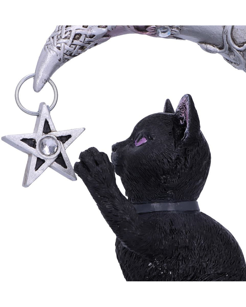 Schlafender Mond mit schwarzer Katze Figur 19cm