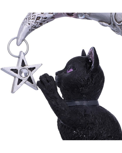 Schlafender Mond mit schwarzer Katze Figur 19cm
