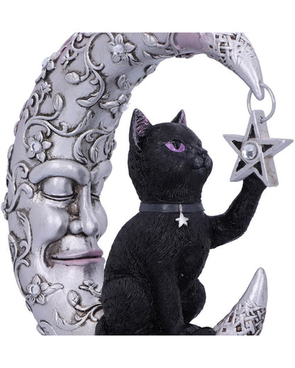 Schlafender Mond mit schwarzer Katze Figur 19cm