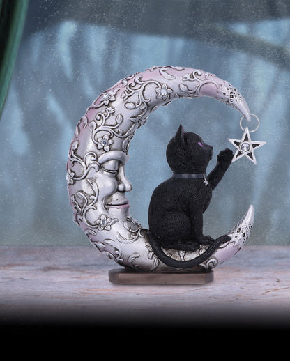 Schlafender Mond mit schwarzer Katze Figur 19cm