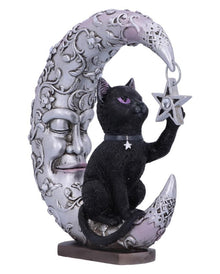 Schlafender Mond mit schwarzer Katze Figur 19cm