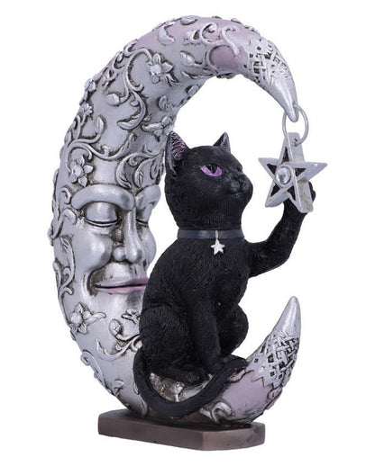Schlafender Mond mit schwarzer Katze Figur 19cm