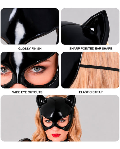 Katzen Augenmaske mit Ohren Schwarz