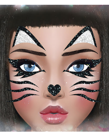 Glitzer Gesichtsaufkleber schwarze Katze
