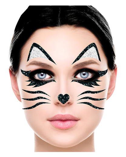 Glitzer Gesichtsaufkleber schwarze Katze
