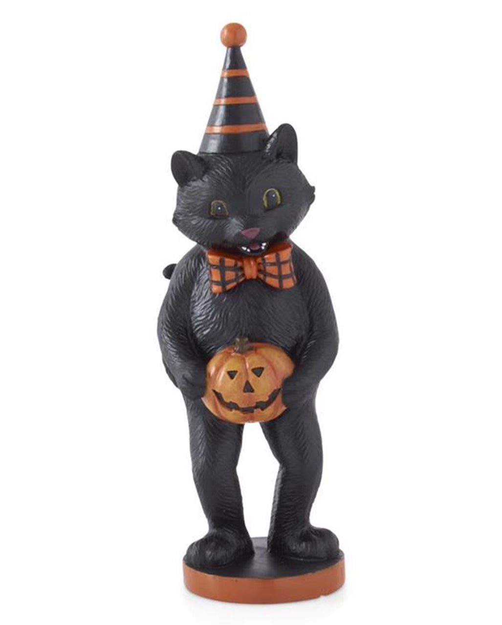 Schwarzes Kätzchen mit Partyhut & Kürbis 23cm