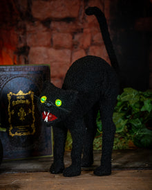 Schwarze bucklige Katze mit LED Augen 32cm