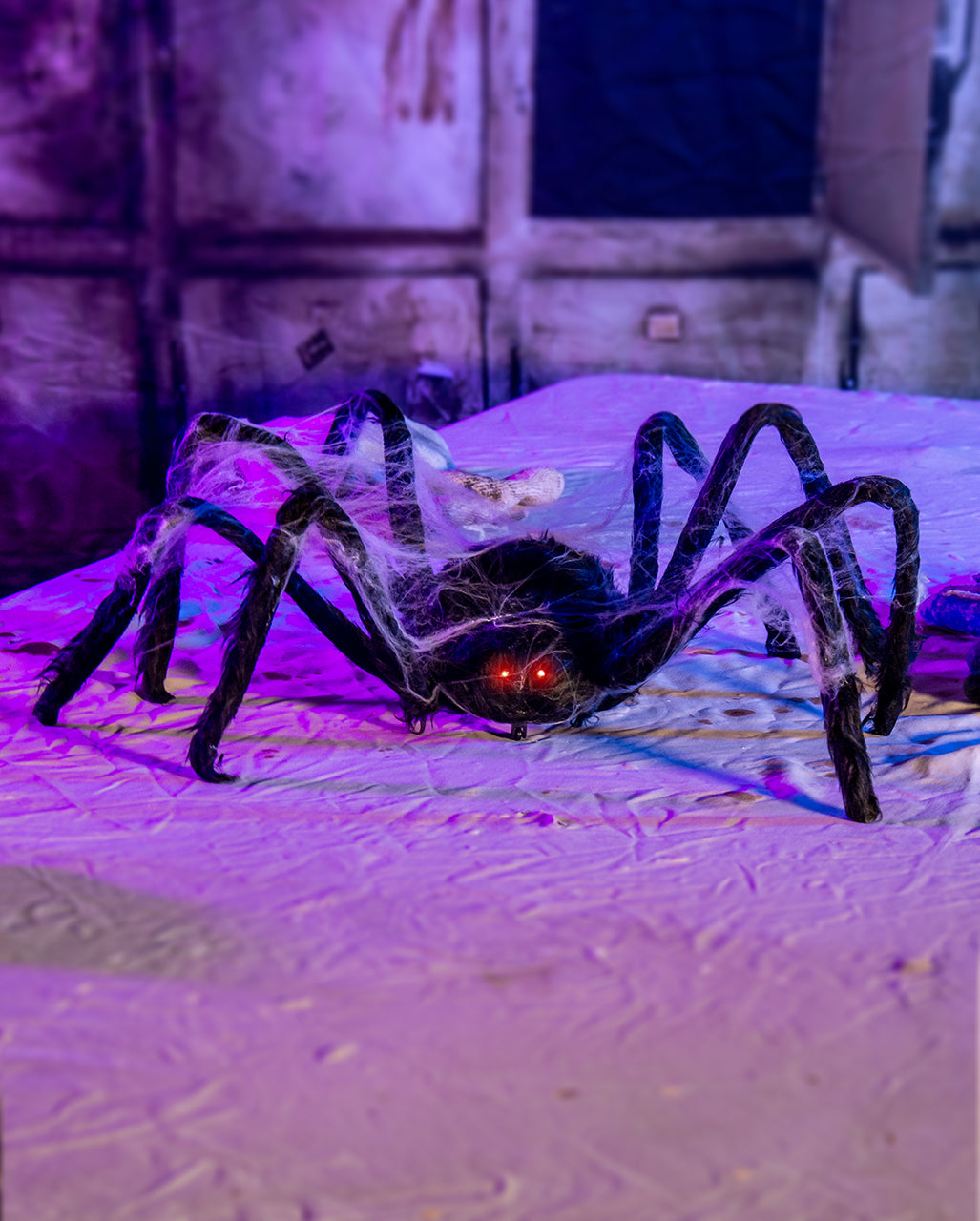 Schwarze Krabbelnde Spinne mit Licht & Ton 99cm Ø