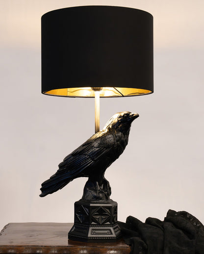 Schwarze Raben Tischleuchte mit Lampenschirm 60cm
