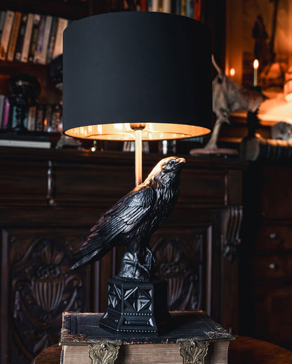 Schwarze Raben Tischleuchte mit Lampenschirm 60cm