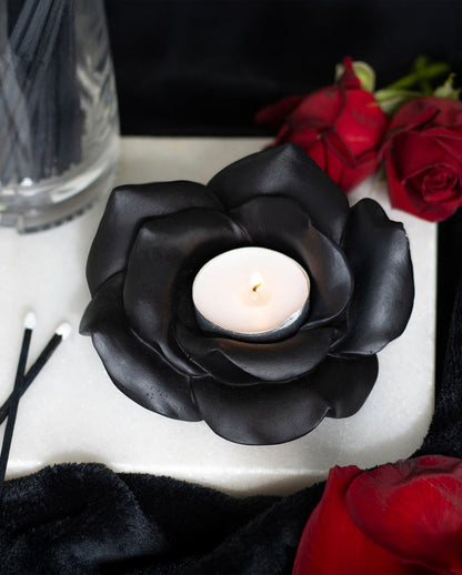 Schwarze Rose Teelichthalter 11cm
