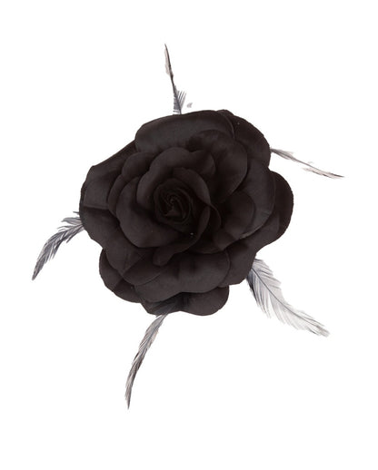 Schwarze Rosenblüte mit Haarclip & Haargummi