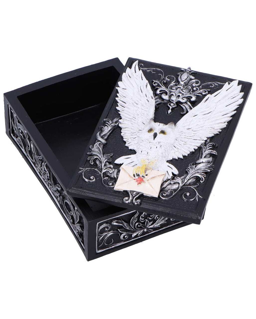 Schwarze Schatulle mit geheimnisvoller Eule 18cm