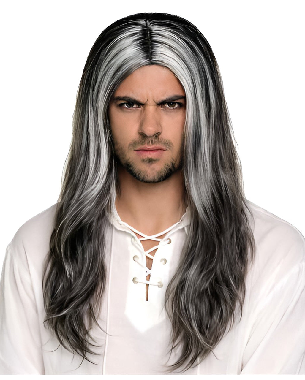 Schwarz-Silbergraue Vampir Herrenperücke Lestat mit Langen Haaren