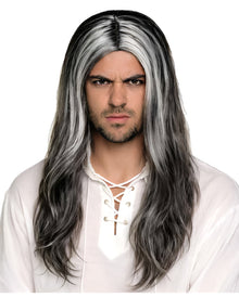 Schwarz-Silbergraue Vampir Herrenperücke Lestat mit Langen Haaren